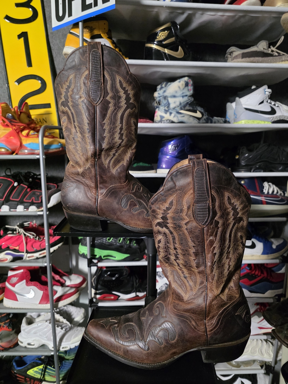 🔥 J.B. Dillon Brown Leather Western Cowboy Boots Exotic Goats Men Size 10 EE